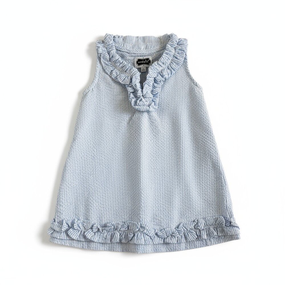 Mud Pie Girls Toddler Ruffle Sleeveless Vacation Tunic Top Size 3T Blue Stripes